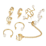 8-Piece Pearl Tassel Clip Earrings for Women No Piercing Bone Clip Jewelry