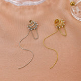 Multilayer C-shaped Ear Cuff Tassel Clip Earrings with Pearl for Women