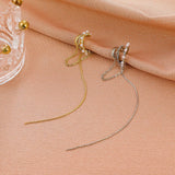Multilayer C-shaped Ear Cuff Tassel Clip Earrings with Pearl for Women