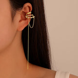 Multilayer C-shaped Ear Cuff Tassel Clip Earrings with Pearl for Women
