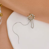 Multilayer C-shaped Ear Cuff Tassel Clip Earrings with Pearl for Women