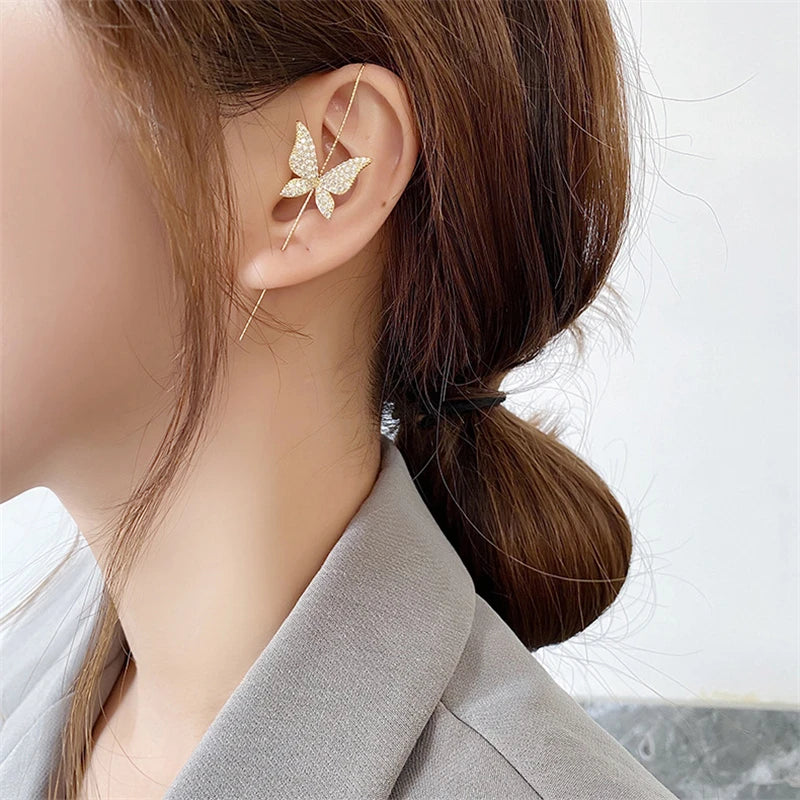Wrap Crawler Hook Earrings Lightning Crystal Stud Climber Piercing Jewelry
