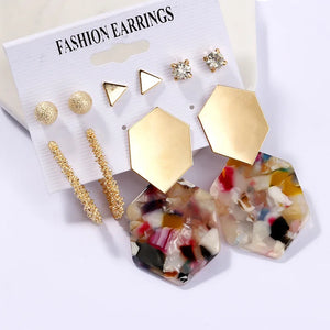 Bohemian Tassel Pearl Earrings Set for Women Geometric Hoop Earings