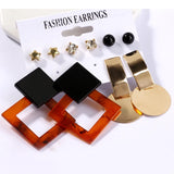 Bohemian Tassel Pearl Earrings Set for Women Geometric Hoop Earings