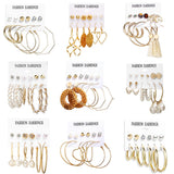 Bohemian Tassel Pearl Earrings Set for Women Geometric Hoop Earings