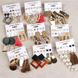 Bohemian Tassel Pearl Earrings Set for Women Geometric Hoop Earings