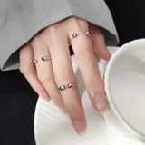 925 Sterling Silver Adjustable Rings Double Beads Geometric Finger Jewelry