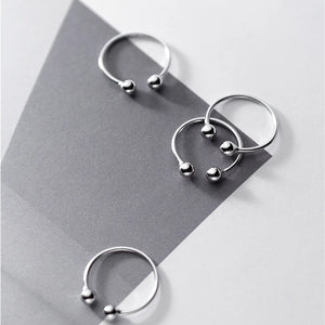925 Sterling Silver Adjustable Rings Double Beads Geometric Finger Jewelry