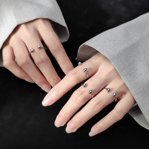 925 Sterling Silver Adjustable Rings Double Beads Geometric Finger Jewelry