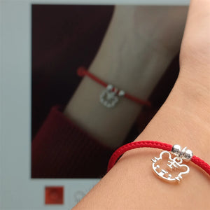 925 Sterling Silver Tiger Red Rope Zodiac Bracelet