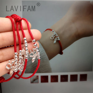 925 Silver Bracelet Rabbit Red Rope String Bracelet Jewelry Women