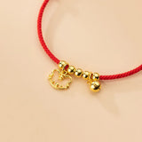 925 Silver Zodiac Tiger Bead Bracelet Bell Red Rope Adjustable Jewelry