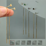 925 Silver Colorful Zircon Tassel Chain Earrings Long Dangle Earring