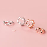 925 Silver Fish Cat Asymmetrical Earrings Hoops for Women