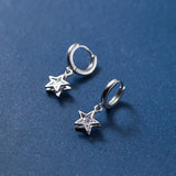 925 Silver CZ Hollow Star Hoop Earrings Women Huggie Charm