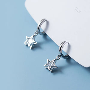 925 Silver CZ Hollow Star Hoop Earrings Women Huggie Charm