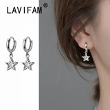 925 Silver CZ Hollow Star Hoop Earrings Women Huggie Charm