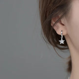 925 Silver CZ Hollow Star Hoop Earrings Women Huggie Charm