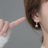 925 Silver CZ Hollow Star Hoop Earrings Women Huggie Charm