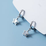 925 Silver CZ Hollow Star Hoop Earrings Women Huggie Charm