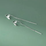 925 Sterling Silver Leaf Ear Line Small Women Long Chain Thin Earring
