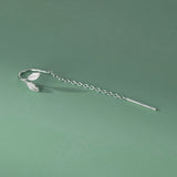 925 Sterling Silver Leaf Ear Line Small Women Long Chain Thin Earring