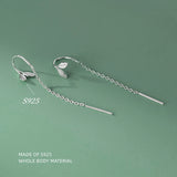 925 Sterling Silver Leaf Ear Line Small Women Long Chain Thin Earring
