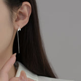 925 Sterling Silver Leaf Ear Line Small Women Long Chain Thin Earring