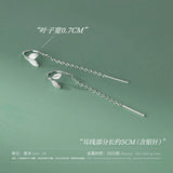 925 Sterling Silver Leaf Ear Line Small Women Long Chain Thin Earring