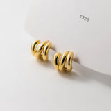925 Silver Earrings Irregular Three Layers Arc Geometric Semicircle Line Ear