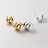 925 Silver Earrings Irregular Three Layers Arc Geometric Semicircle Line Ear
