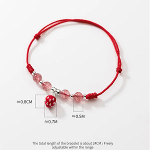 925 Silver Enamel Strawberry Red Rope Bracelet Women Girl String Jewelry