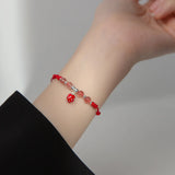 925 Silver Enamel Strawberry Red Rope Bracelet Women Girl String Jewelry