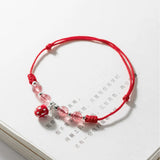 925 Silver Enamel Strawberry Red Rope Bracelet Women Girl String Jewelry