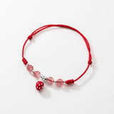 925 Silver Enamel Strawberry Red Rope Bracelet Women Girl String Jewelry