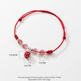 925 Silver Enamel Strawberry Red Rope Bracelet Women Girl String Jewelry