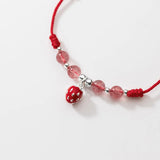 925 Silver Enamel Strawberry Red Rope Bracelet Women Girl String Jewelry