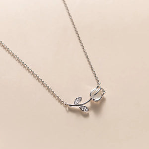 925 Silver Tulip Flower Necklace Women Vintage Clavicle Chain Jewelry