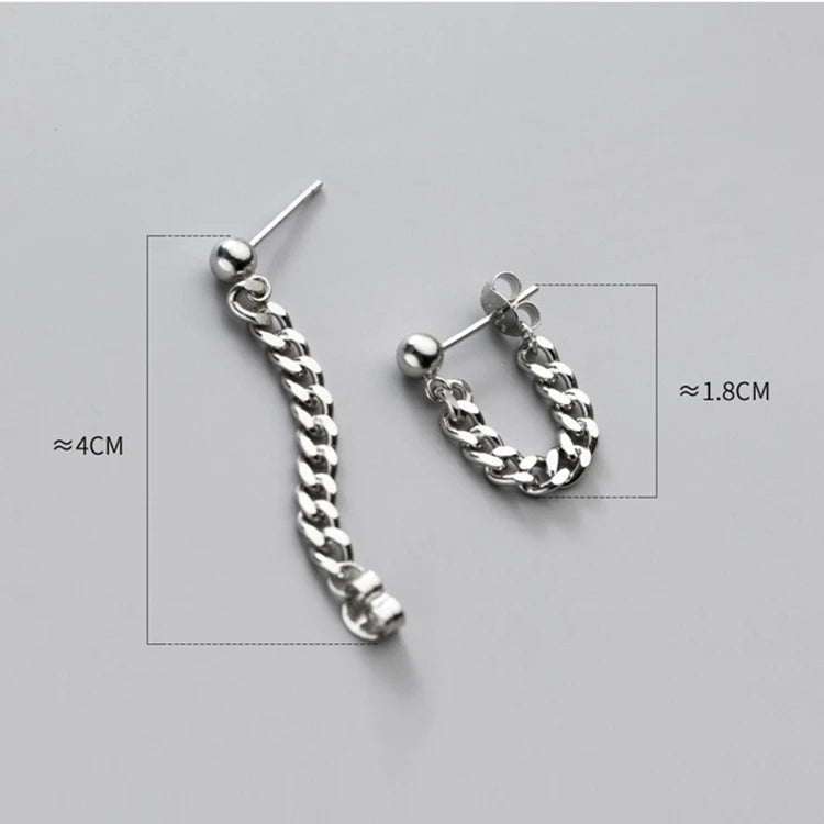 925 Sterling Silver Gothic Chain Link Hanging Earrings Women Unisex