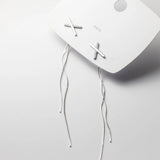 925 Silver X-Shaped Zircon Tassel Earrings