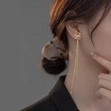 925 Silver X-Shaped Zircon Tassel Earrings