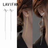 925 Silver X-Shaped Zircon Tassel Earrings