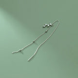925 Silver Tassel Ear Line Earrings Leaf Zircon Jewelry Trending