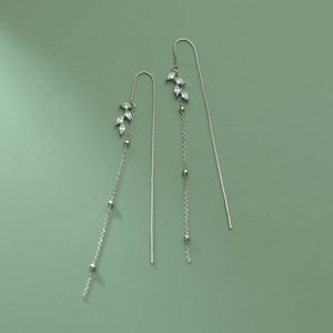 925 Silver Tassel Ear Line Earrings Leaf Zircon Jewelry Trending