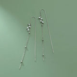 925 Silver Tassel Ear Line Earrings Leaf Zircon Jewelry Trending
