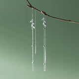 925 Silver Tassel Ear Line Earrings Leaf Zircon Jewelry Trending