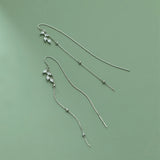 925 Silver Tassel Ear Line Earrings Leaf Zircon Jewelry Trending