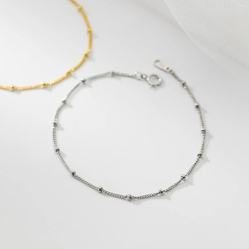 925 Silver Beads Thin Chain Bracelets Women Party Jewelry