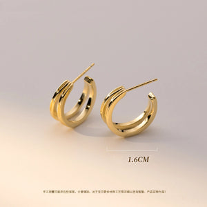 925 Silver Double Layer Earrings Studs Short Style Female Ear Jewelry