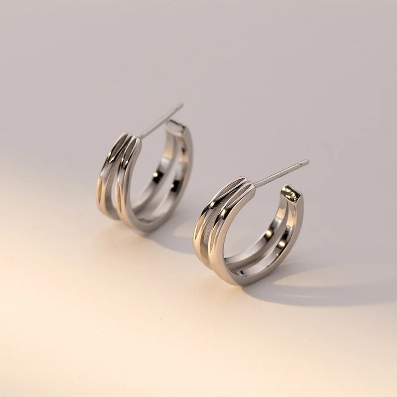 925 Silver Double Layer Earrings Studs Short Style Female Ear Jewelry